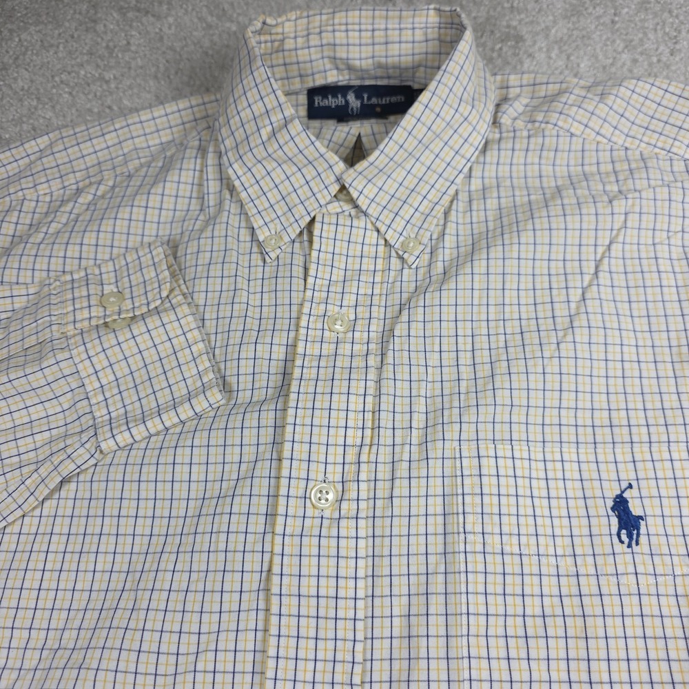 Ralph Lauren Yarmouth Shirt Mens 15.5 34/35 White Yellow Blue Tattersall Check